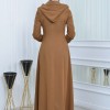 Hooded-Belted Hijab Topcoat 1213 with front zipper taba