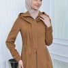 Hooded-Belted Hijab Topcoat 1213 with front zipper taba
