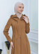 Hooded-Belted Hijab Topcoat 1213 with front zipper taba