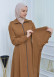 Hooded-Belted Hijab Topcoat 1213 with front zipper taba