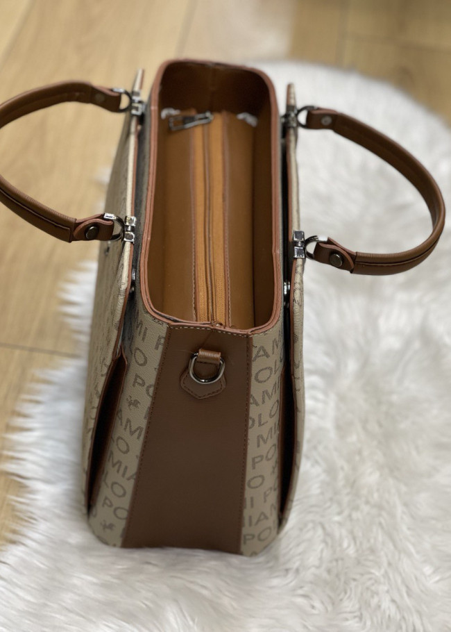 حقيبة يد وذراع نسائية من الجلد متوسطة الحجم بسحاب 919/2 Bej