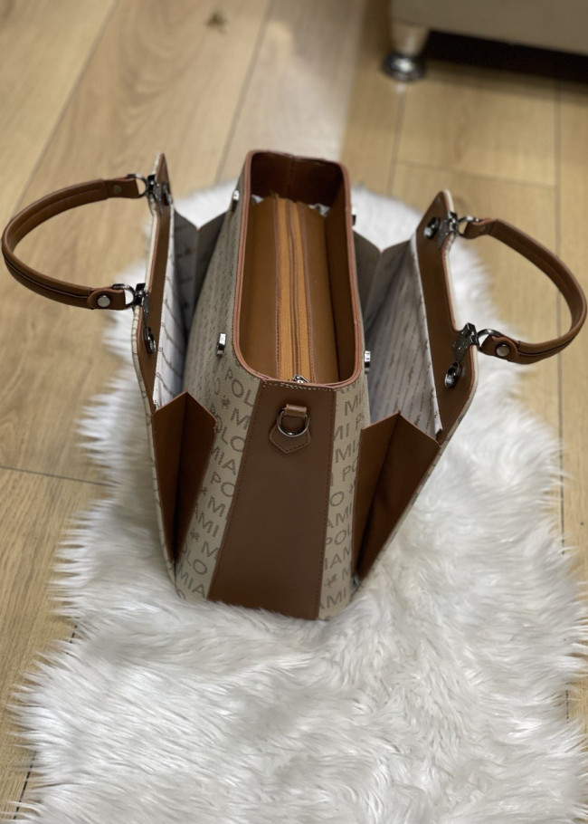 حقيبة يد وذراع نسائية من الجلد متوسطة الحجم بسحاب 919/2 Bej