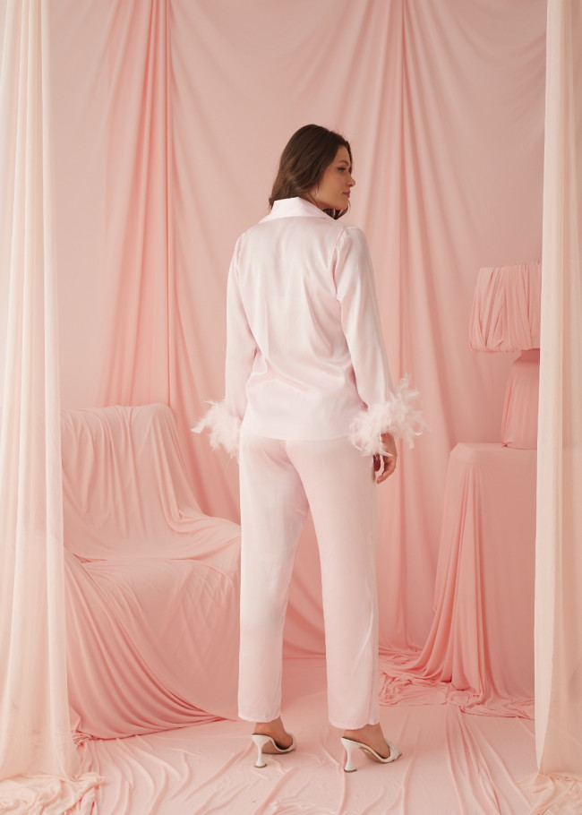 Pembe Tüylü Satan Pijama 1090-2 - Pembe