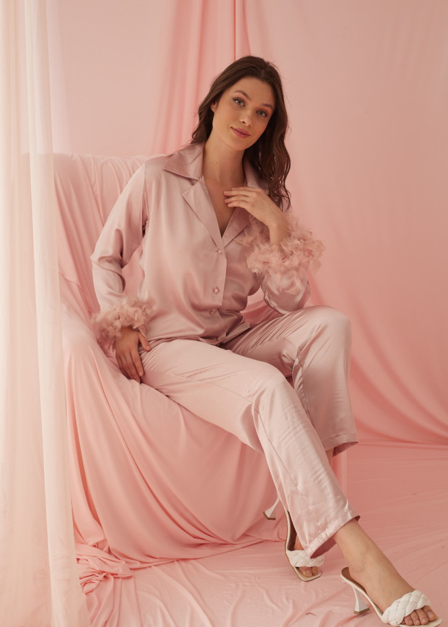 Light pink Feather Elegance satin pijama 1090-5 - powder pink/ dusty pink