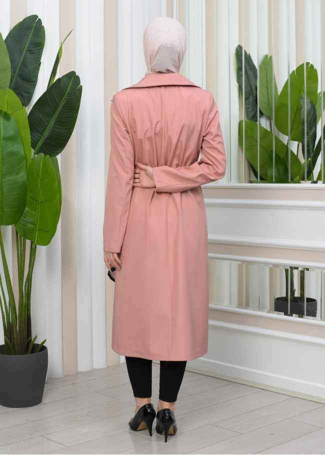 SHAWL COLLAR BELT WOMEN'S PARACHUTE TRENCH COAT 1347 Pembe