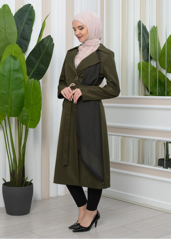 SHAWL COLLAR BELT WOMEN'S PARACHUTE TRENCH COAT 1347 Haki