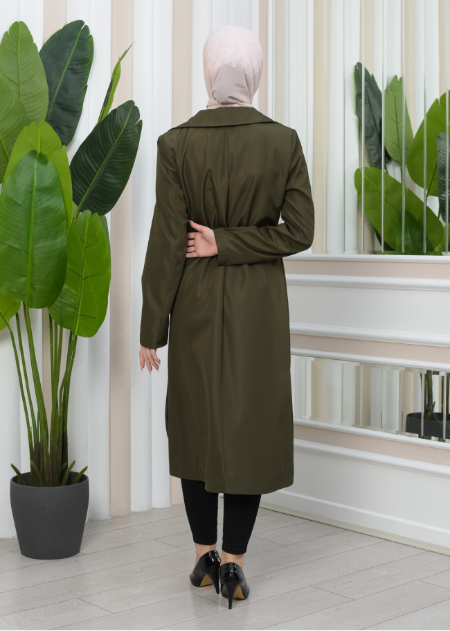 SHAWL COLLAR BELT WOMEN'S PARACHUTE TRENCH COAT 1347 Haki