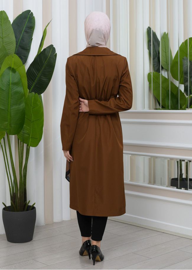SHAWL COLLAR BELT WOMEN'S PARACHUTE TRENCH COAT 1347 Kahverengi