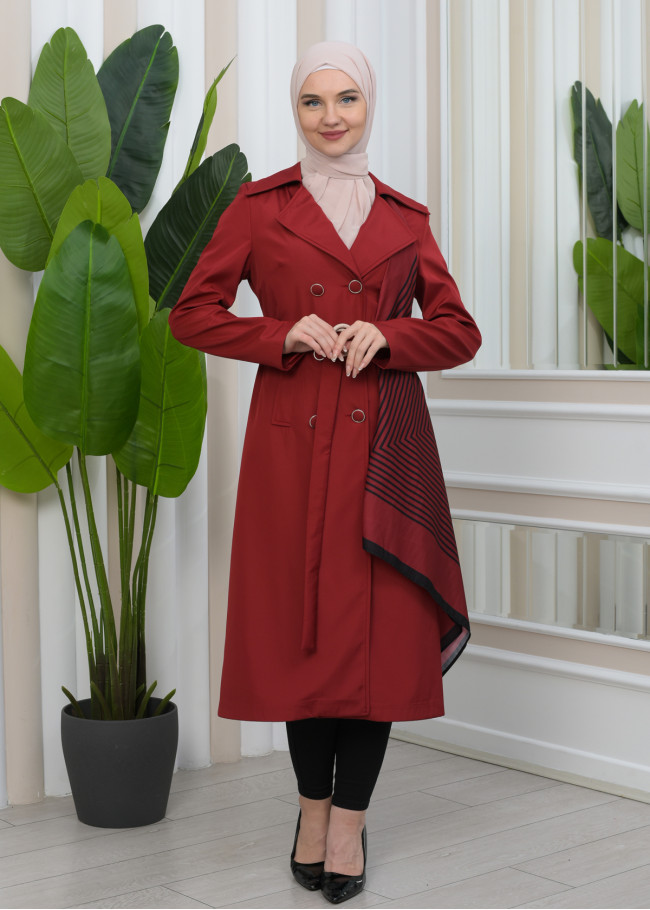 SHAWL COLLAR BELT WOMEN'S PARACHUTE TRENCH COAT 1347 Bordo