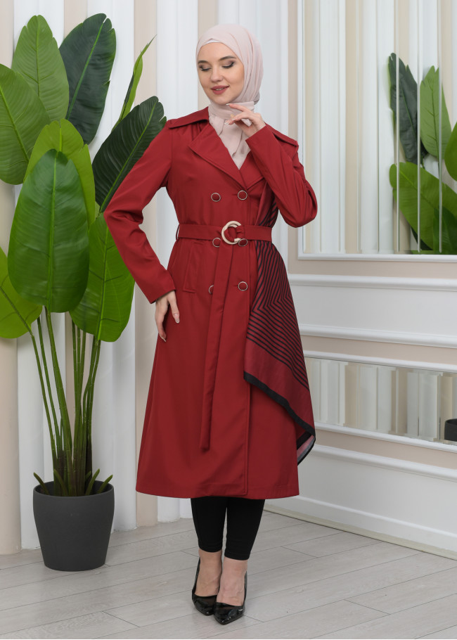 SHAWL COLLAR BELT WOMEN'S PARACHUTE TRENCH COAT 1347 Bordo