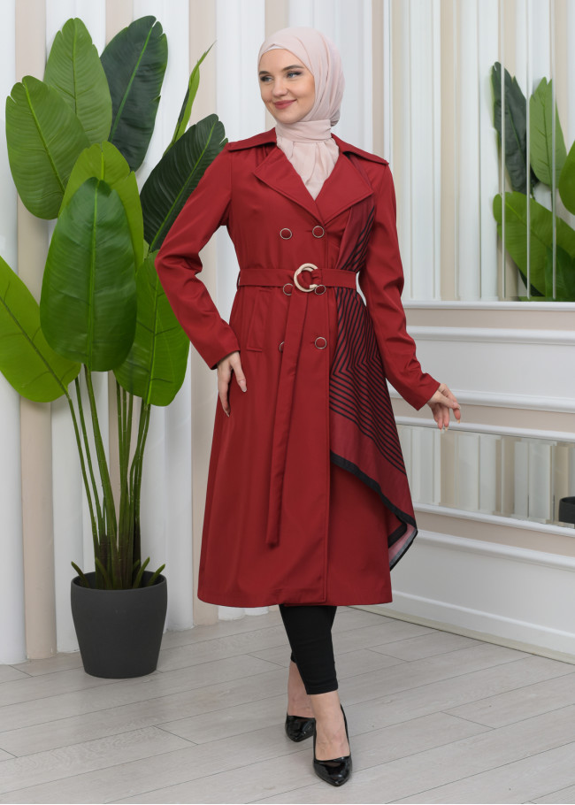 SHAWL COLLAR BELT WOMEN'S PARACHUTE TRENCH COAT 1347 Bordo