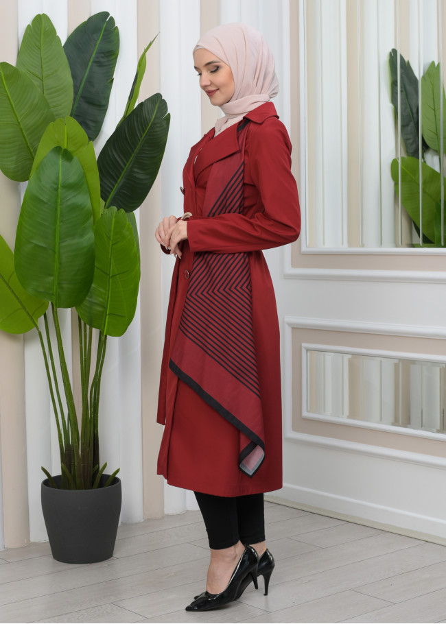 SHAWL COLLAR BELT WOMEN'S PARACHUTE TRENCH COAT 1347 Bordo