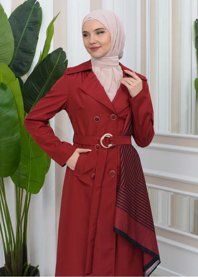 SHAWL COLLAR BELT WOMEN'S PARACHUTE TRENCH COAT 1347 Bordo
