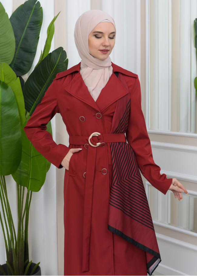 SHAWL COLLAR BELT WOMEN'S PARACHUTE TRENCH COAT 1347 Bordo