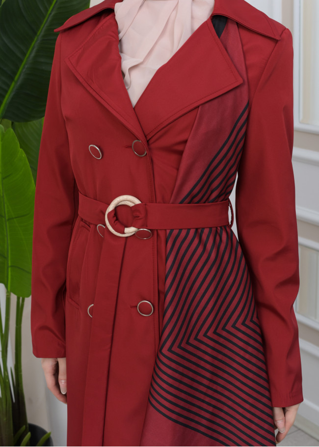 SHAWL COLLAR BELT WOMEN'S PARACHUTE TRENCH COAT 1347 Bordo