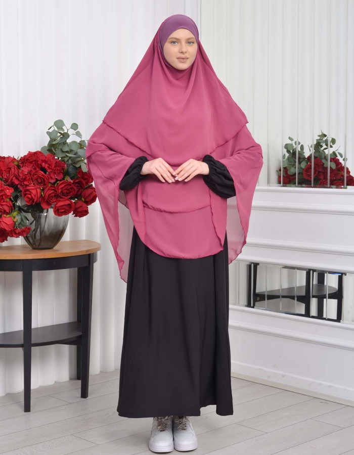 حجاب  شيفون 3 طبقات - درع 827 Fuşya