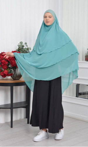 Chiffon Hijab Ready Made Veiled Practical Scarf 3 Layer - Cover Souffle 827 - Dunkelminze