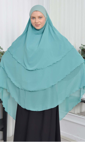 Chiffon Hijab Ready Made Veiled Practical Scarf 3 Layer - Cover Souffle 827 - Dunkelminze