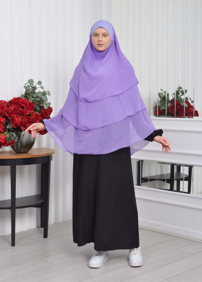 Chiffon Hijab Ready Made Veiled Practical Scarf 3 Layer - Cover Souffle 827 Lila