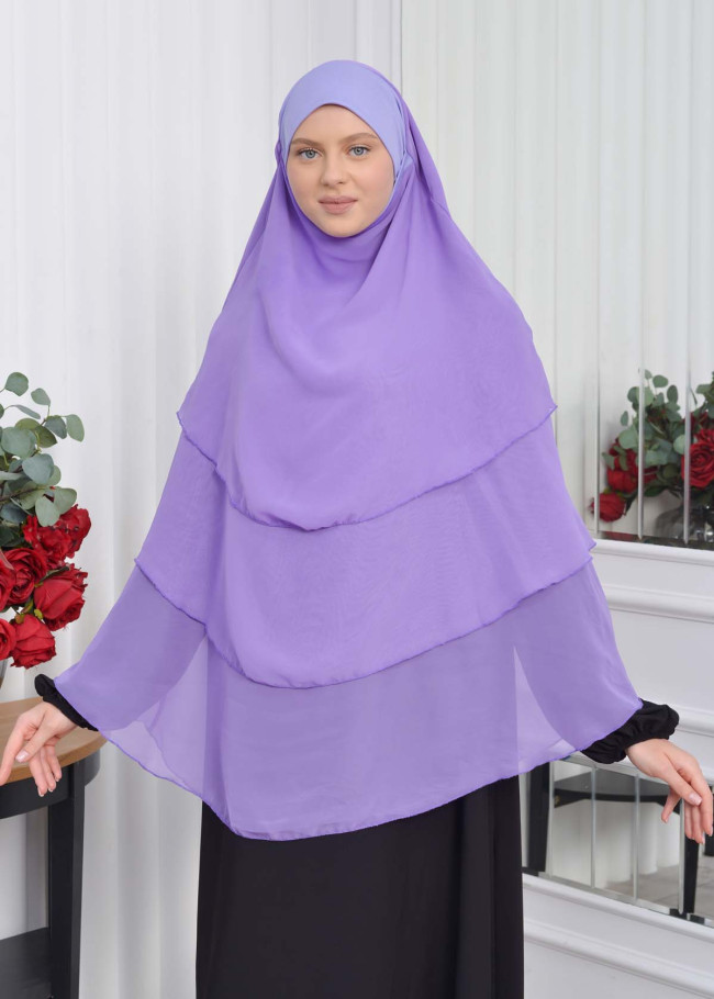 Chiffon Hijab Ready Made Veiled Practical Scarf 3 Layer - Cover Souffle 827 Lila