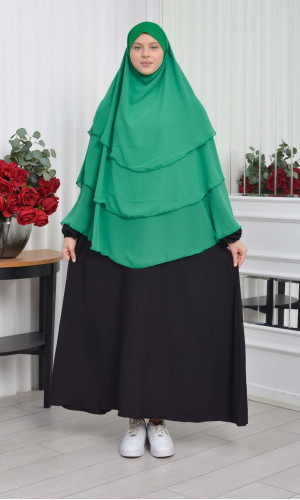 Chiffon Hijab Ready Made Veiled Practical Scarf 3 Layer - Cover Souffle 827 - green