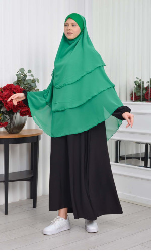 Chiffon Hijab Ready Made Veiled Practical Scarf 3 Layer - Cover Souffle 827 - green