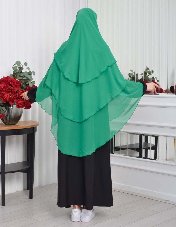 Chiffon Hijab Ready Made Veiled Practical Scarf 3 Layer - Cover Souffle 827 Yeşil