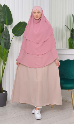 Chiffon Hijab Ready Made Veiled Practical Scarf 3 Layer - Cover Souffle 827 - pink