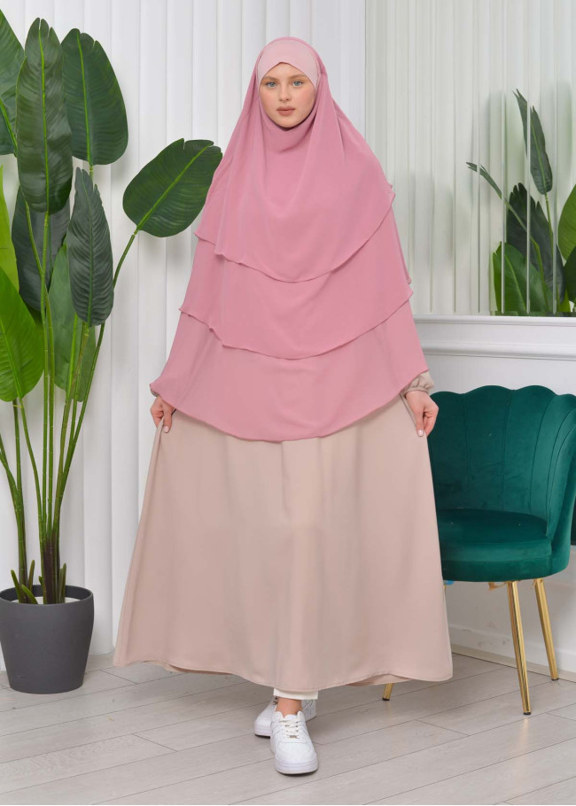 Chiffon Hijab Ready Made Veiled Practical Scarf 3 Layer - Cover Souffle 827 Pembe