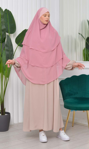 Chiffon Hijab Ready Made Veiled Practical Scarf 3 Layer - Cover Souffle 827 - pink