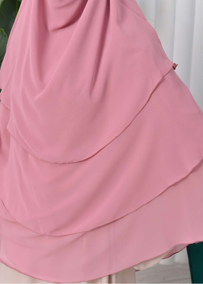 Chiffon Hijab Ready Made Veiled Practical Scarf 3 Layer - Cover Souffle 827 Pembe