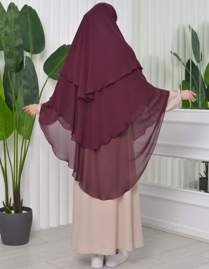 Chiffon Hijab Ready Made Veiled Practical Scarf 3 Layer - Cover Souffle 827 Vişne