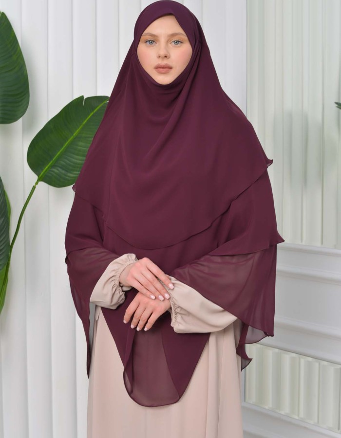 Chiffon Hijab Ready Made Veiled Practical Scarf 3 Layer - Cover Souffle 827 Vişne