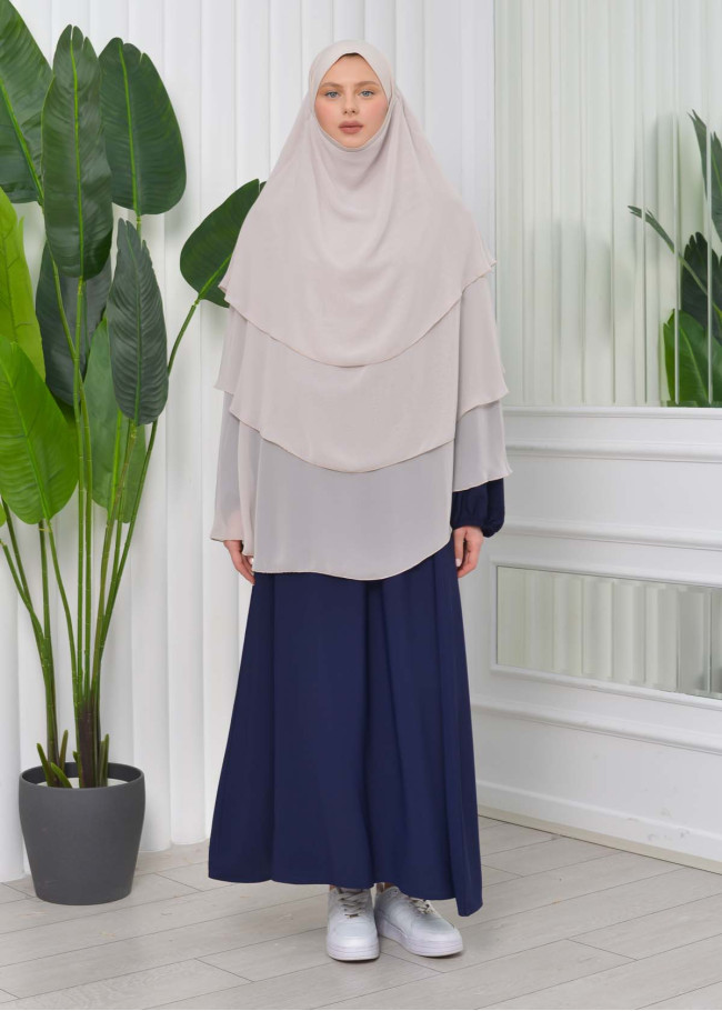 Chiffon Hijab Ready Made Veiled Practical Scarf 3 Layer - Cover Souffle 827 Krem
