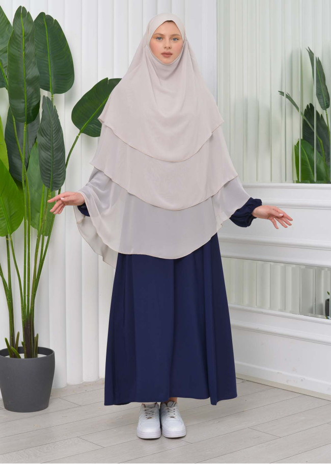 Chiffon Hijab Ready Made Veiled Practical Scarf 3 Layer - Cover Souffle 827 Krem