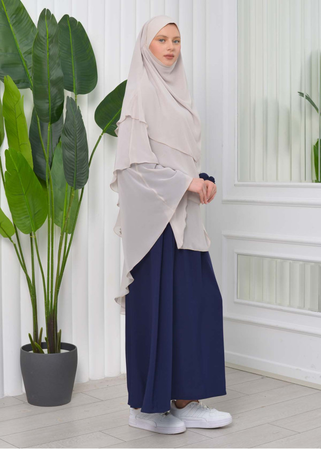 Chiffon Hijab Ready Made Veiled Practical Scarf 3 Layer - Cover Souffle 827 Krem
