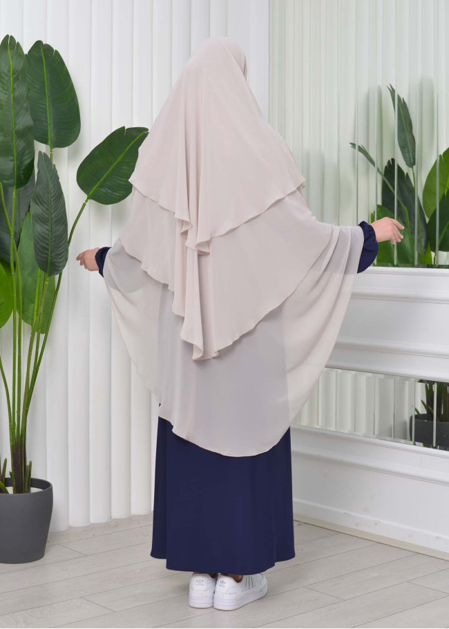 Chiffon Hijab Ready Made Veiled Practical Scarf 3 Layer - Cover Souffle 827 Krem