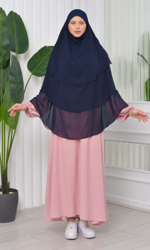 Chiffon Hijab Ready Made Veiled Practical Scarf 3 Layer - Cover Souffle 827 - Dunkelblau