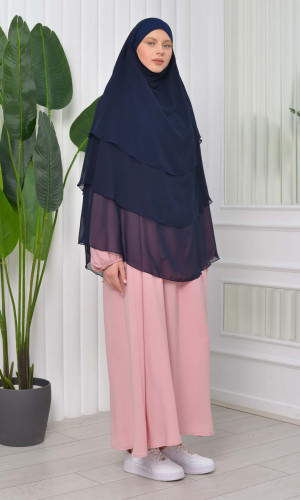 Chiffon Hijab Ready Made Veiled Practical Scarf 3 Layer - Cover Souffle 827 - Dunkelblau