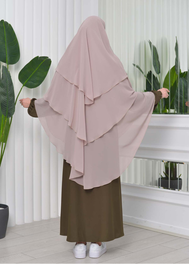 Chiffon Hijab Ready Made Veiled Practical Scarf 3 Layer - Cover Souffle 827 açık kahve