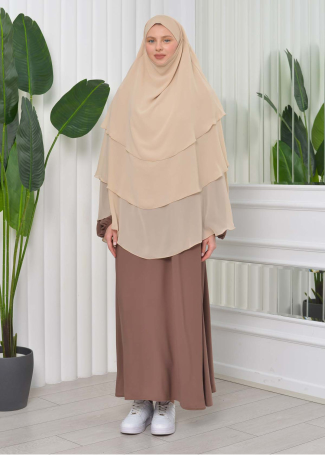 حجاب  شيفون 3 طبقات - درع 827 tahini