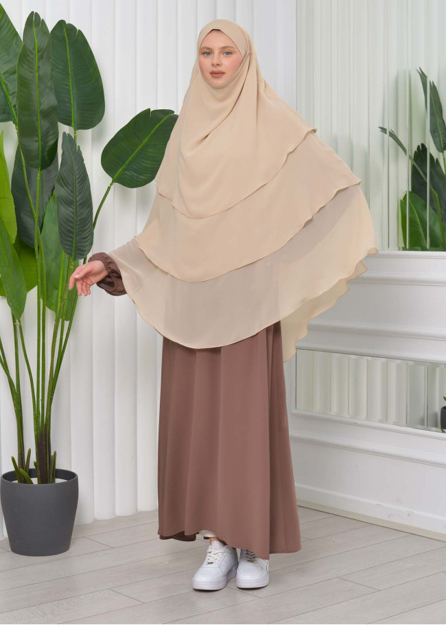 حجاب  شيفون 3 طبقات - درع 827 tahini