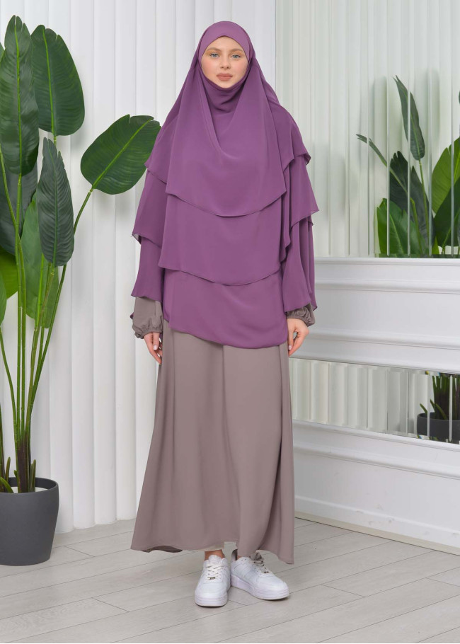 Chiffon Hijab Ready Made Veiled Practical Scarf 3 Layer - Cover Souffle 827 Lavanta