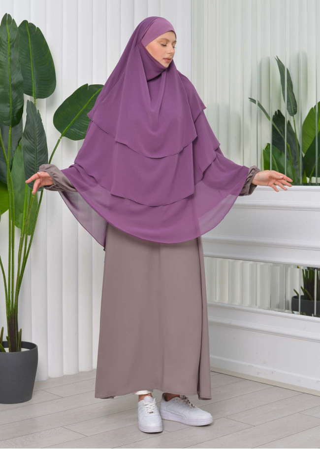 Chiffon Hijab Ready Made Veiled Practical Scarf 3 Layer - Cover Souffle 827 Lavanta