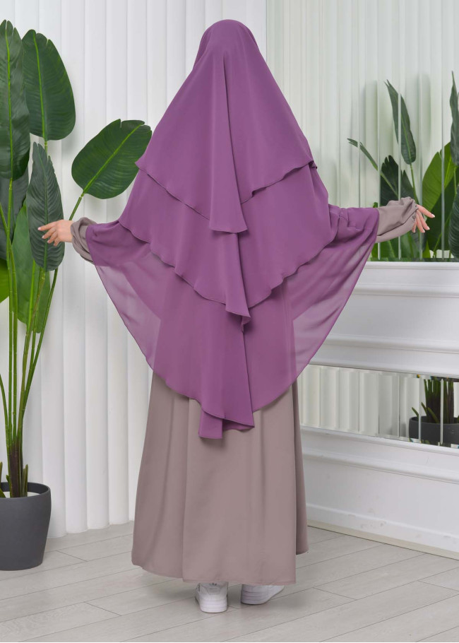 Chiffon Hijab Ready Made Veiled Practical Scarf 3 Layer - Cover Souffle 827 Lavanta