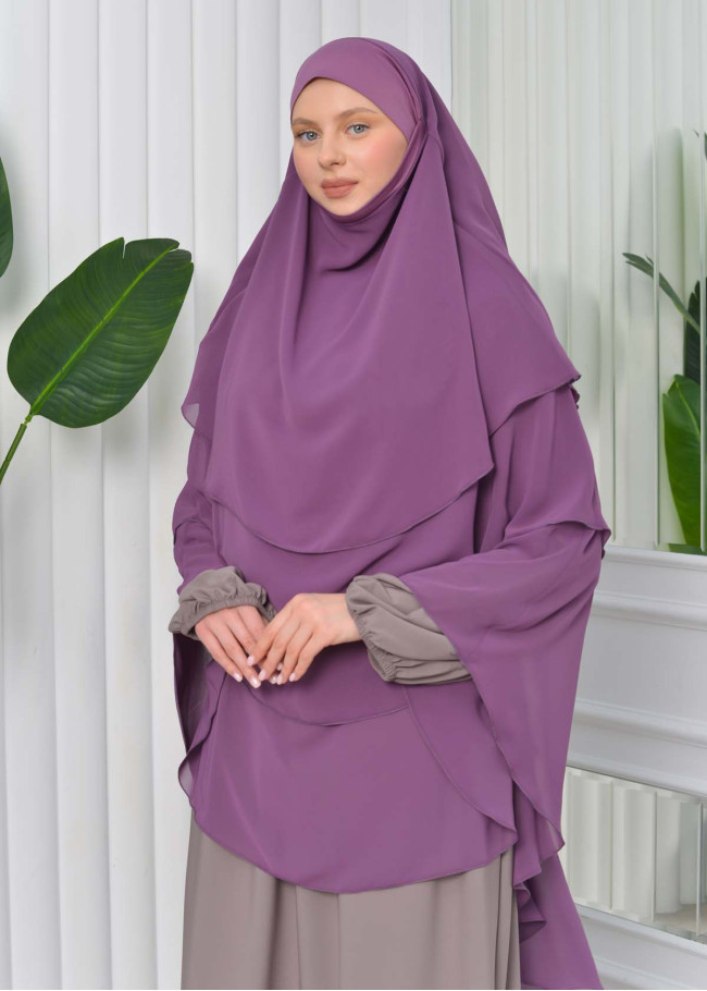 Chiffon Hijab Ready Made Veiled Practical Scarf 3 Layer - Cover Souffle 827 Lavanta