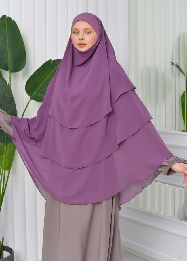 Chiffon Hijab Ready Made Veiled Practical Scarf 3 Layer - Cover Souffle 827 Lavanta