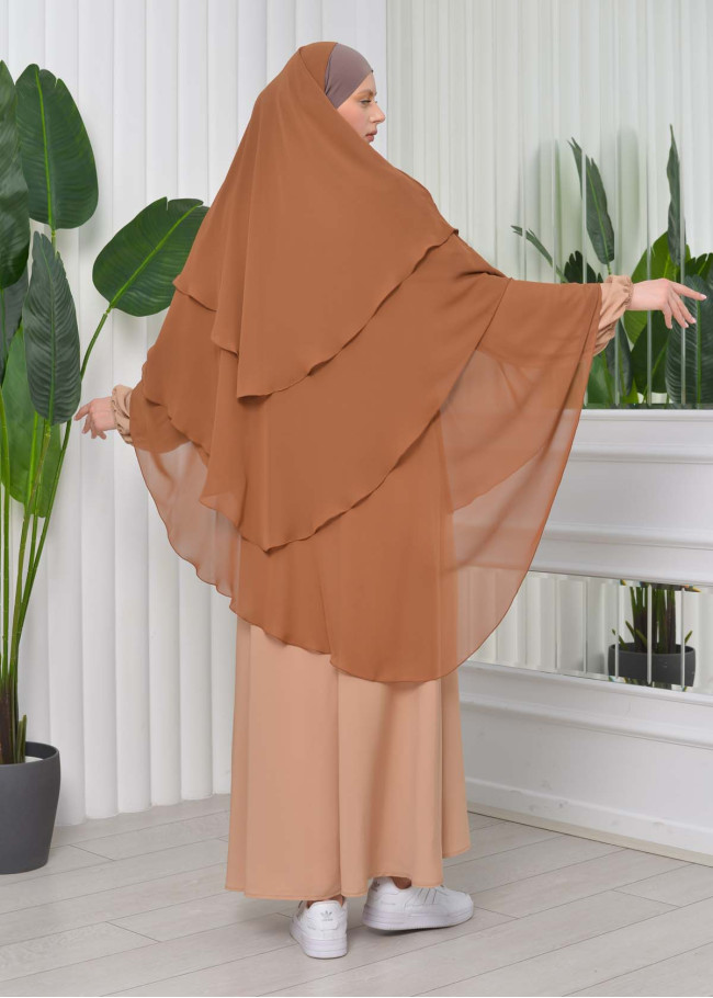 Chiffon Hijab Ready Made Veiled Practical Scarf 3 Layer - Cover Souffle 827 taba