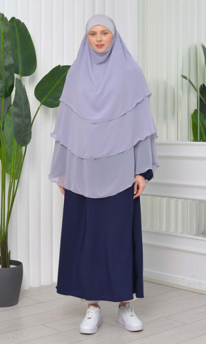 حجاب  شيفون 3 طبقات - درع 827 - فضي