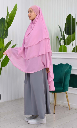 حجاب  شيفون 3 طبقات - درع 827 - وردي